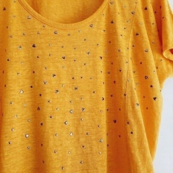 NUMPH 100% Linen Soft Yellow Blouse with Metal Heart Studs Sz S - Picture 3 of 12